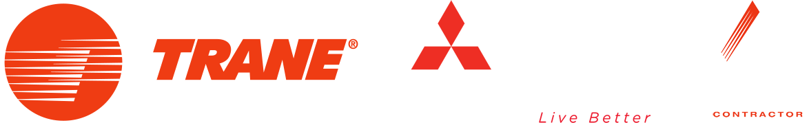 Logos of Trane and Mitsubishi Electric cooling and heating systems.
